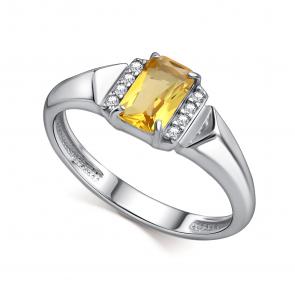 Серебряное кольцо АЛЬКОР с фианитом и цитрином 01-4853/00ЦТ-00 фото