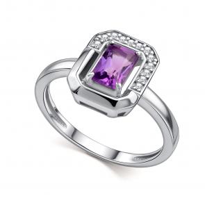 Серебряное кольцо АЛЬКОР с фианитом и аметистом 01-4854/00АМ-00 фото