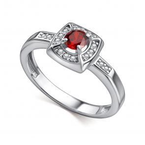 Серебряное кольцо АЛЬКОР с фианитом и гранатом 01-4855/00ГР-00 фото