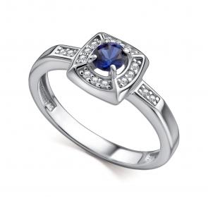 Серебряное кольцо АЛЬКОР с фианитом и гидротермальным сапфиром 01-4855/0ГТС-00 фото