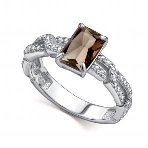 Серебряное кольцо АЛЬКОР с фианитом и раухтопазом 01-4856/00РТ-00 фото