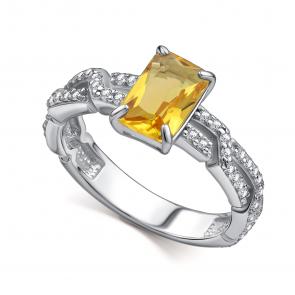 Серебряное кольцо АЛЬКОР с фианитом и цитрином 01-4856/00ЦТ-00 фото