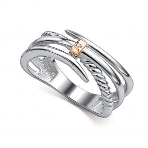 Серебряное кольцо АЛЬКОР с золотой накладкой и бриллиантом 01-4868/000Б-00 фото