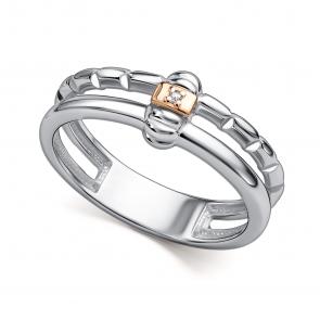 Серебряное кольцо Алькор с золотой накладкой и бриллиантом 01-4869/000Б-00 фото