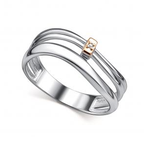 Серебряное кольцо Алькор с золотой накладкой и бриллиантом 01-4870/000Б-00 фото