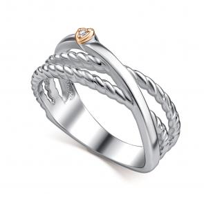 Серебряное кольцо АЛЬКОР с золотой накладкой и бриллиантом 01-4876/000Б-00 фото