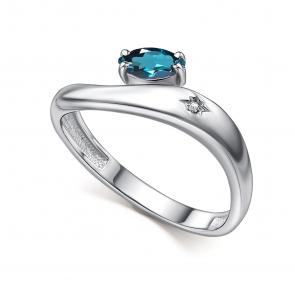 Серебряное кольцо АЛЬКОР с бриллиантом и Лондон топазом 01-5025/БРТЛ-00 фото