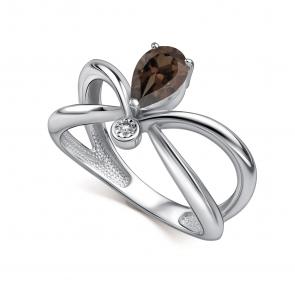 Серебряное кольцо АЛЬКОР с бриллиантом и раухтопазом 01-5026/БРРТ-00 фото