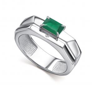 Серебряное кольцо АЛЬКОР с бриллиантом и агатом 01-5027/БРАГ-00 фото
