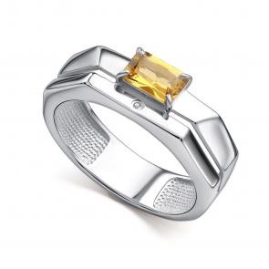 Серебряное кольцо АЛЬКОР с бриллиантом и цитрином 01-5027/БРЦТ-00 фото