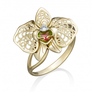 Кольцо из лимонного золота Platina с фианитом и эмалью 01-5039-00-401-1130-48 фото