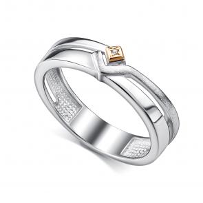 Серебряное кольцо АЛЬКОР с золотой накладкой и бриллиантом 01-5041/000Б-00 фото