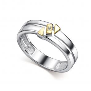 Серебряное кольцо АЛЬКОР с золотой накладкой и бриллиантом 01-5046/0ЛЗБ-18 фото