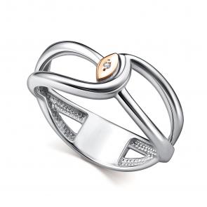 Серебряное кольцо АЛЬКОР с золотой накладкой и бриллиантом 01-5047/000Б-00 фото