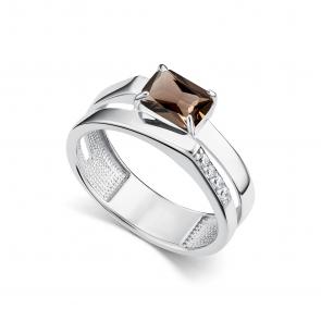 Серебряное кольцо АЛЬКОР с фианитом и раухтопазом 01-5156/00РТ-00 фото