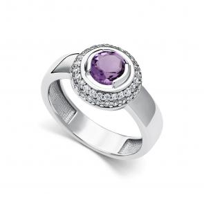 Серебряное кольцо АЛЬКОР с фианитом и аметистом 01-5157/00АМ-00 фото