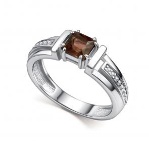 Серебряное кольцо АЛЬКОР с фианитом и раухтопазом 01-5158/00РТ-00 фото