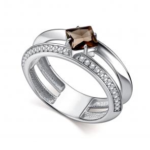 Серебряное кольцо АЛЬКОР с фианитом и раухтопазом 01-5169/00РТ-00 фото