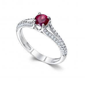 Серебряное кольцо АЛЬКОР с фианитом и рубином 01-5183/000Р-00 фото