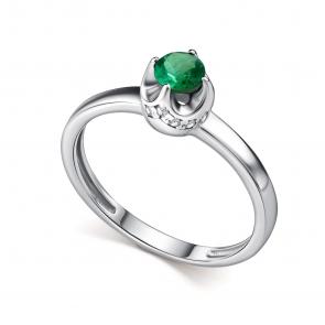 Серебряное кольцо АЛЬКОР с фианитом и изумрудом 01-5185/000И-00 фото