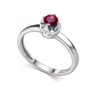 Серебряное кольцо АЛЬКОР с фианитом и рубином 01-5185/000Р-00 фото