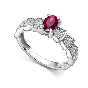 Серебряное кольцо АЛЬКОР с фианитом и рубином 01-5186/000Р-00 фото