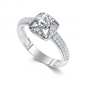 Серебряное кольцо АЛЬКОР с фианитом и муассанитом 01-5189/000М-00 фото