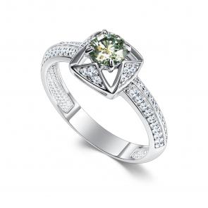 Серебряное кольцо АЛЬКОР с фианитом и муассанитом 01-5189/002М-00 фото