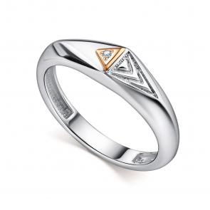 Серебряное кольцо АЛЬКОР с золотой накладкой и бриллиантом 01-5245/000Б-00 фото