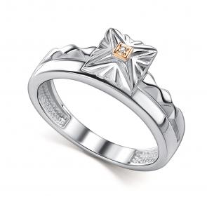 Серебряное кольцо АЛЬКОР с золотой накладкой и бриллиантом 01-5250/000Б-00 фото