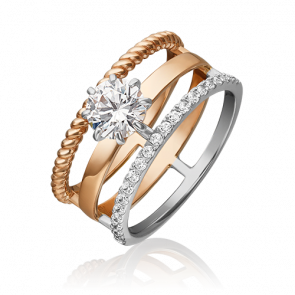 Кольцо из комбинированного золота Platina с фианитом 01-5380-00-501-1111-38 фото