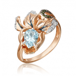 Золотое кольцо Platina с топазом, эмалью и хромдиопсидом 01-5427-00-713-1110-57 фото