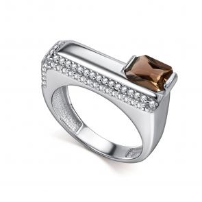 Серебряное кольцо АЛЬКОР с фианитом и раухтопазом 01-5459/00РТ-00 фото