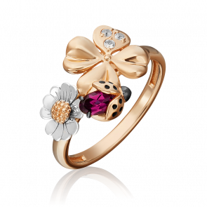 Кольцо из комбинированного золота Platina с топазом, гранатом и эмалью 01-5460-00-264-1111-76 фото