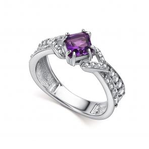 Серебряное кольцо АЛЬКОР с фианитом и аметистом 01-5460/00АМ-00 фото
