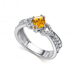 Серебряное кольцо АЛЬКОР с фианитом и цитрином 01-5460/00ЦТ-00 фото