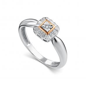 Серебряное кольцо АЛЬКОР с золотой накладкой и бриллиантом 01-5473/000Б-00 фото