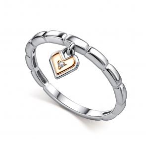 Серебряное кольцо АЛЬКОР с золотой накладкой и бриллиантом 01-5526/000Б-00 фото