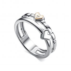 Серебряное кольцо АЛЬКОР с золотой накладкой и бриллиантом 01-5527/000Б-00 фото