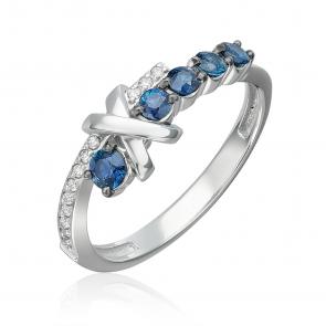 Кольцо из белого золота Platina с бриллиантом и сапфиром 01-5728-00-105-1120 фото