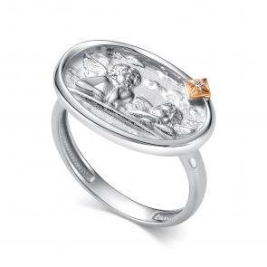 Серебряное кольцо АЛЬКОР с золотой накладкой и бриллиантом 01-5728/000Б-00 фото