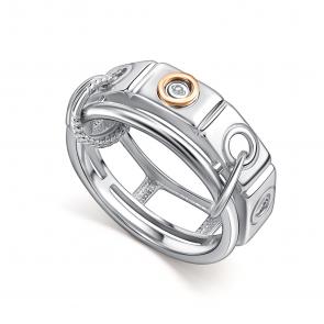Серебряное кольцо АЛЬКОР с золотой накладкой и бриллиантом 01-5731/000Б-00 фото