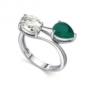 Серебряное кольцо АЛЬКОР с агатом и горным хрусталём 01-5773/ГХАГ-00 фото