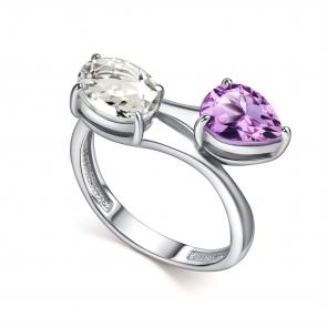 Серебряное кольцо АЛЬКОР с аметистом и горным хрусталём 01-5773/ГХАМ-00 фото