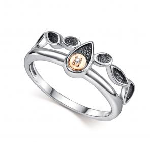 Серебряное кольцо АЛЬКОР с золотой накладкой и бриллиантом 01-5811/000Б-17 фото