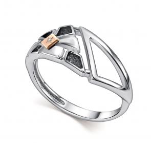 Серебряное кольцо АЛЬКОР с золотой накладкой и бриллиантом 01-5812/000Б-17 фото