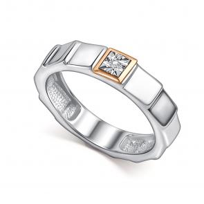 Серебряное кольцо АЛЬКОР с золотой накладкой и бриллиантом 01-5815/000Б-00 фото