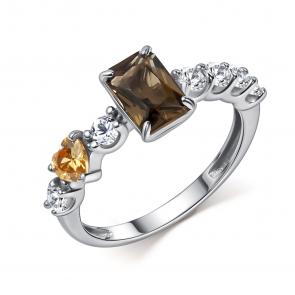 Серебряное кольцо АЛЬКОР с фианитом и раухтопазом 01-5878/00РТ-00 фото