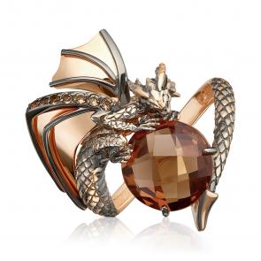 Золотое кольцо Символ года Дракон Platina с кварцем и цитрином 01-5893-00-226-1110 фото