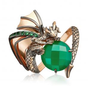 Золотое кольцо Символ года Дракон Platina с фианитом и халцедоном 01-5893-00-275-1110 фото